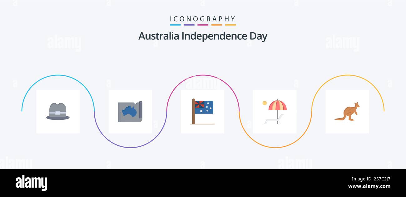 Australia Independence Day Flat 5 Icon Pack inclusa l'estate. banco. viaggi. ombrello. nazione Illustrazione Vettoriale