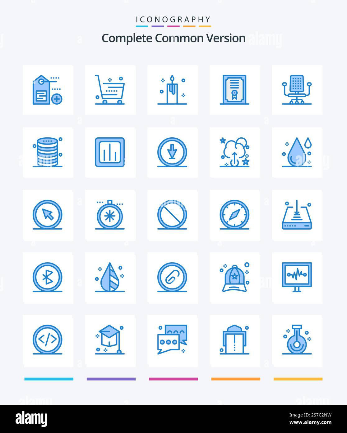 Creative complete Common versione 25 pacchetto icone blu come Office. diploma. candela. grado. natale Illustrazione Vettoriale