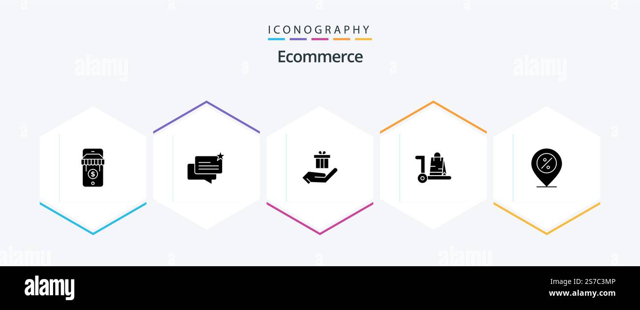 Pacchetto icone di eCommerce 25 Glyph con offerta inclusa. carrello. mano. negozio. e-commerce Illustrazione Vettoriale