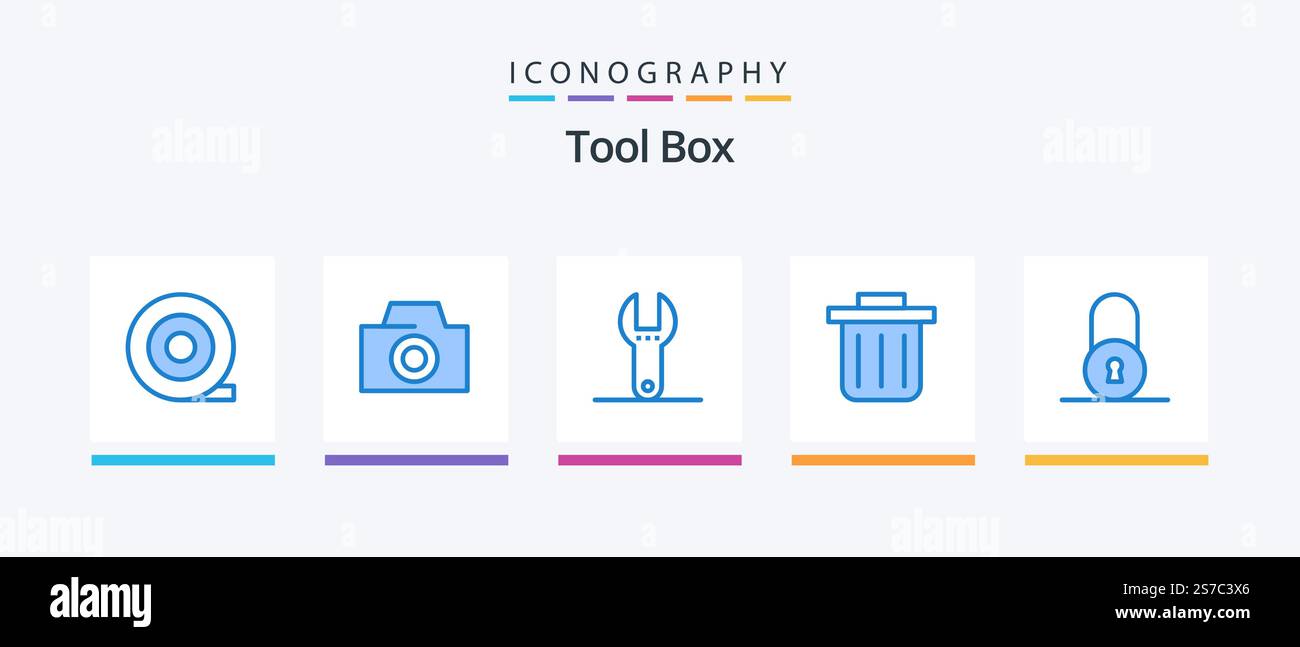 Strumenti pacchetto icone blu 5 incluso . circolare. Icone creative Design Illustrazione Vettoriale
