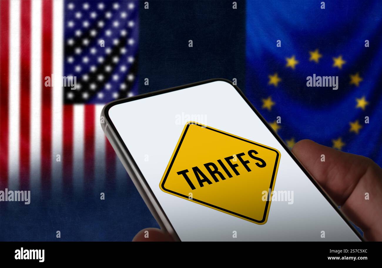 Tariffe tra Stati Uniti e Unione europea Foto Stock