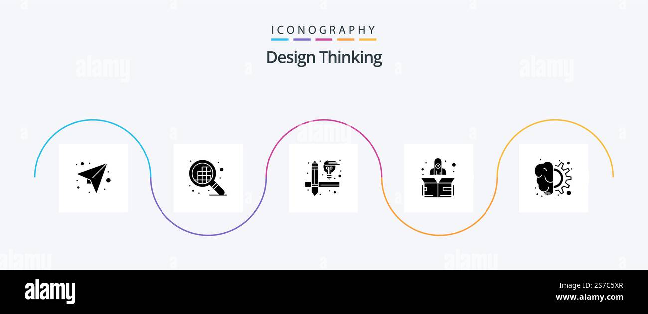 Design Thinking Glyph 5 Icon Pack incluso Thinking. ingranaggio. design. design. su Illustrazione Vettoriale
