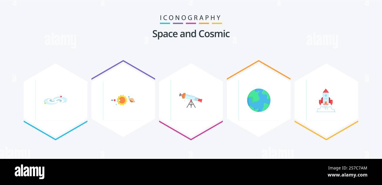 Pacchetto icona di Space 25 Flat incluso il mondo. messa a terra. sistema solare. zoom. spazio Illustrazione Vettoriale