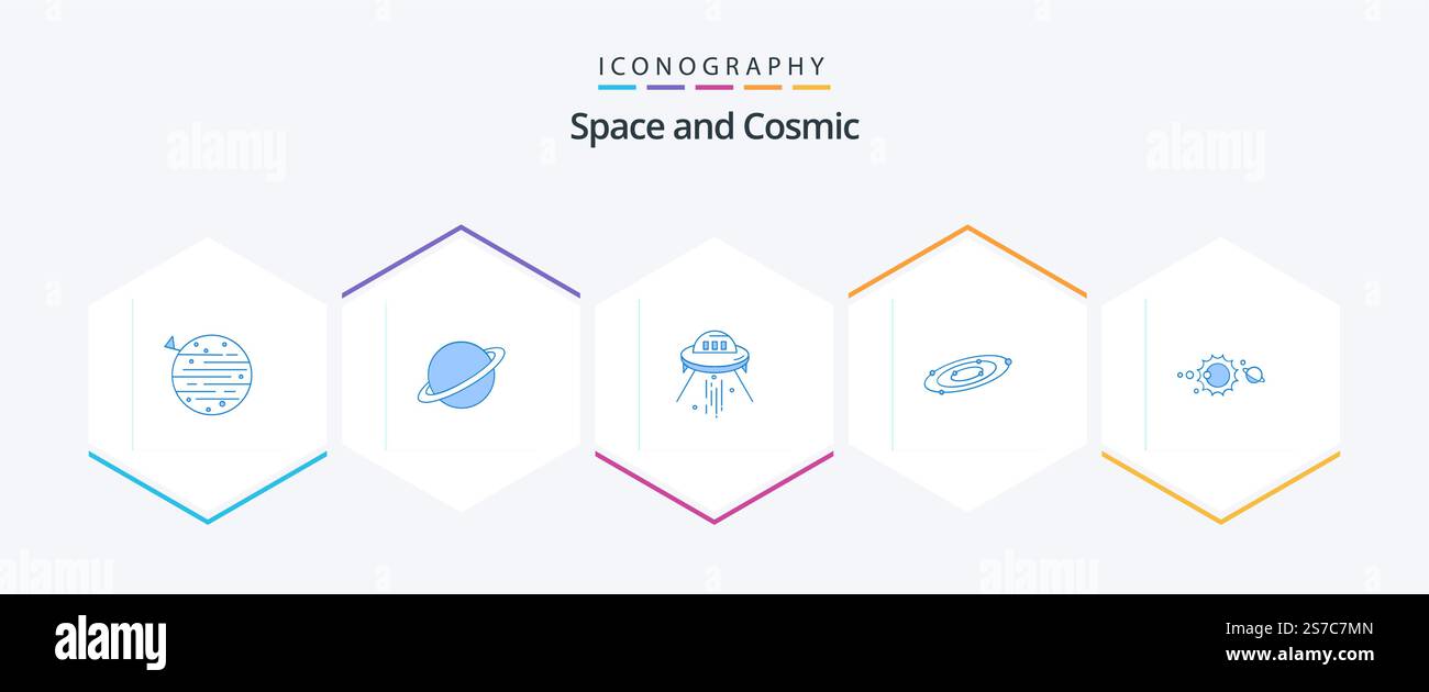 Space 25 pacchetto icone blu con astronomia. allarme. alieno. nave Illustrazione Vettoriale