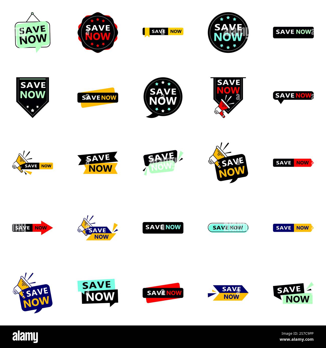 25 banner tipografici versatili per promuovere il risparmio in diversi contesti Illustrazione Vettoriale