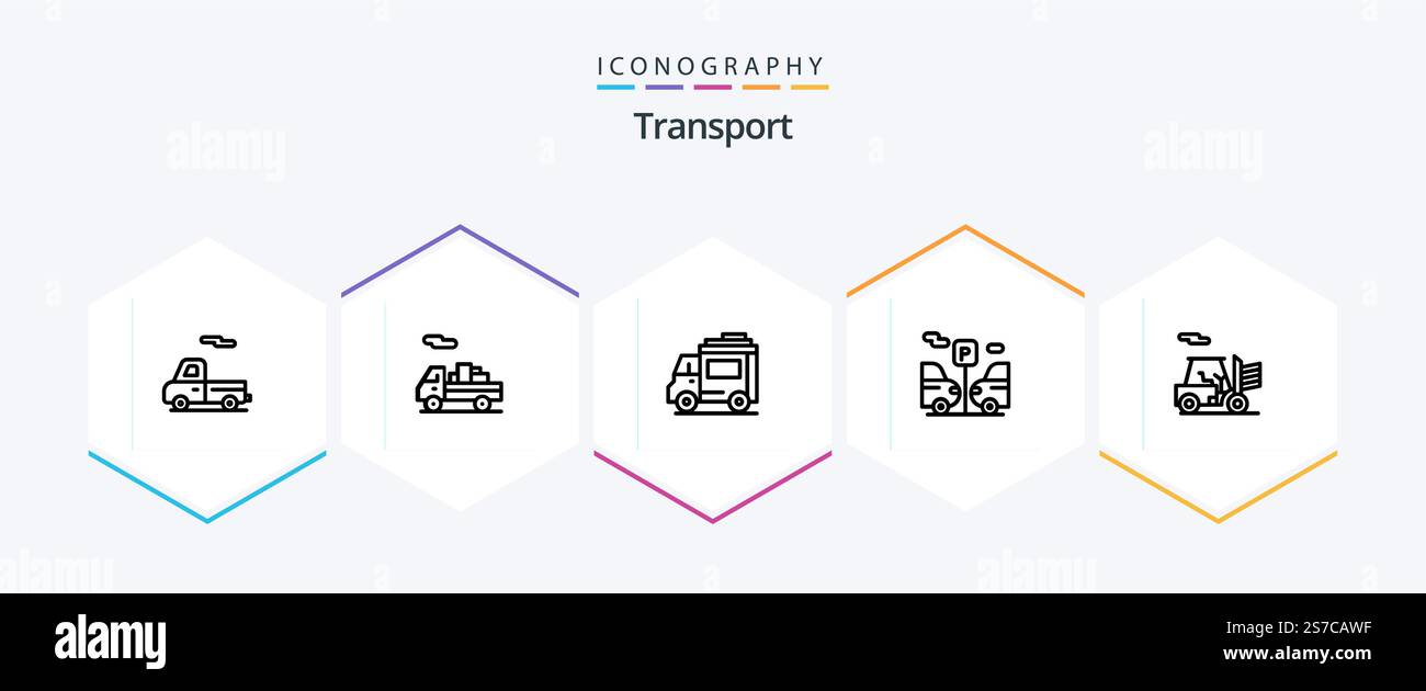 Pacchetto icone Transport 25 Line che include . trasporto. persone. contorno. parcheggio Illustrazione Vettoriale