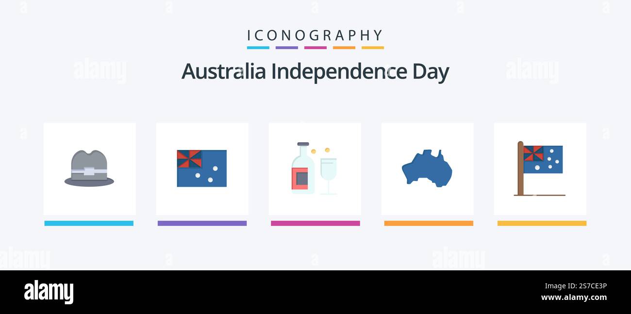 Australia Independence Day Flat 5 Icon Pack incluso il paese. viaggi. bar. mappa. paese. Icone creative Design Illustrazione Vettoriale