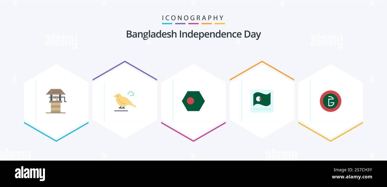 Bangladesh Independence Day 25 pacchetto icona piatta incluso bangladesh. asiatico. asiatico. allarme. allarme Illustrazione Vettoriale