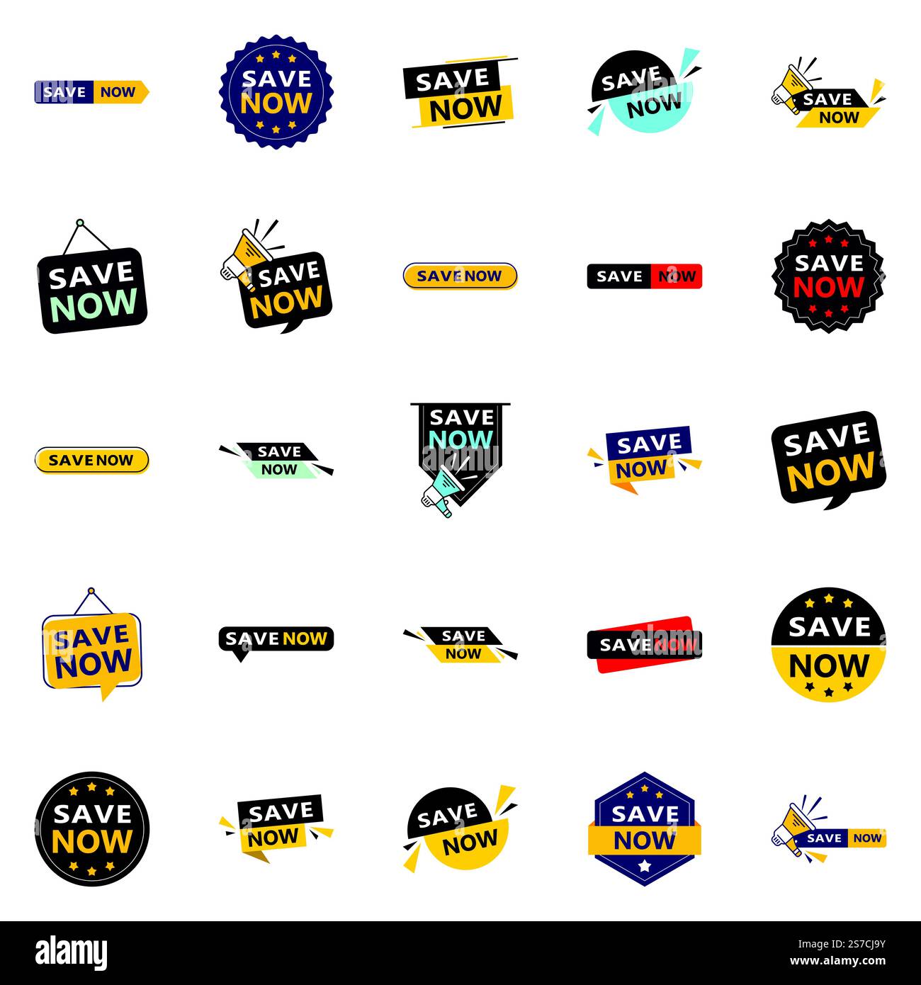 Risparmia ora 25 striscioni tipografici accattivanti per promuovere il risparmio Illustrazione Vettoriale