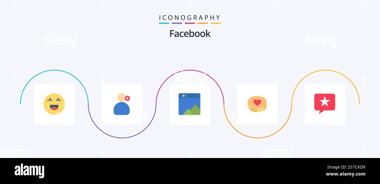 Pacchetto icone Facebook Flat 5 incluso il preferito. ama. immagine. amore. preferito Illustrazione Vettoriale