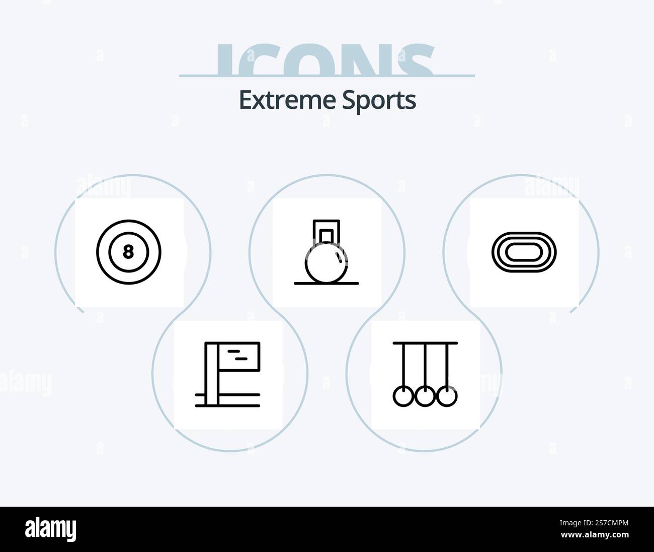 Sport Line Icon Pack 5 Icon Design. sport. olimpico. allarme. atleta. calcio Illustrazione Vettoriale