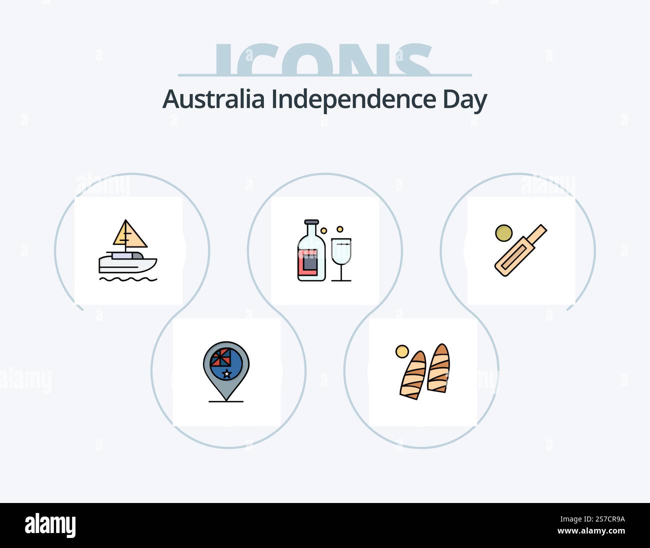 Australia Independence Day Line riempito icona Pack 5 icona Design. posizione. australiano. porto. australia. bere Illustrazione Vettoriale
