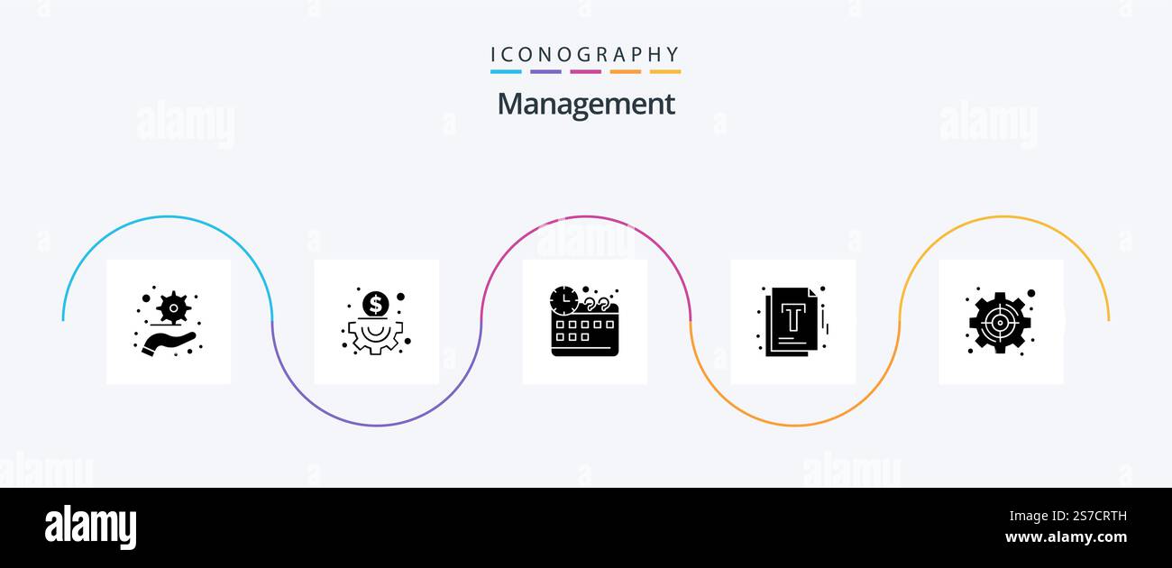 Management Glyph 5 Icon Pack incluso target. imposta. tempo. gestione. ottimizzazione Illustrazione Vettoriale