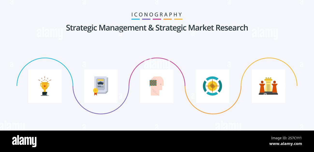 Strategic Management and Strategic Market Research Flat 5 Icon Pack computer incluso. dollaro. utente. destinazione. dart Illustrazione Vettoriale
