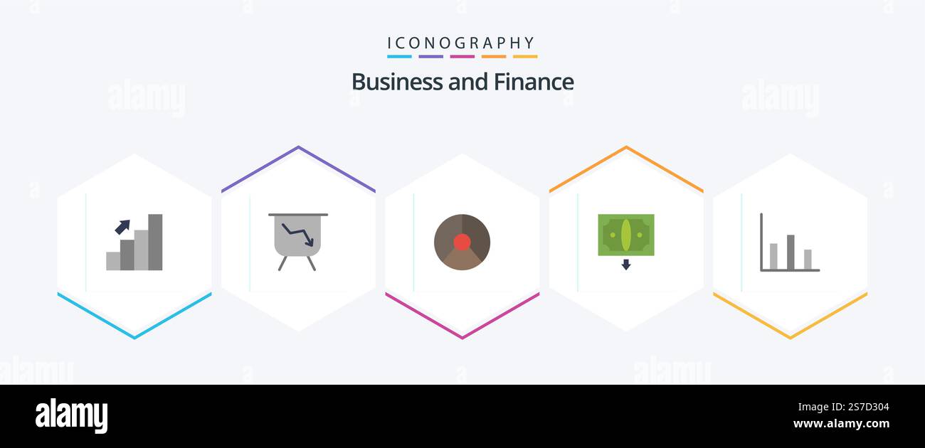 Pacchetto icona Finanza 25 Flat con finanziamento incluso. finanza. business. commercio. torta Illustrazione Vettoriale