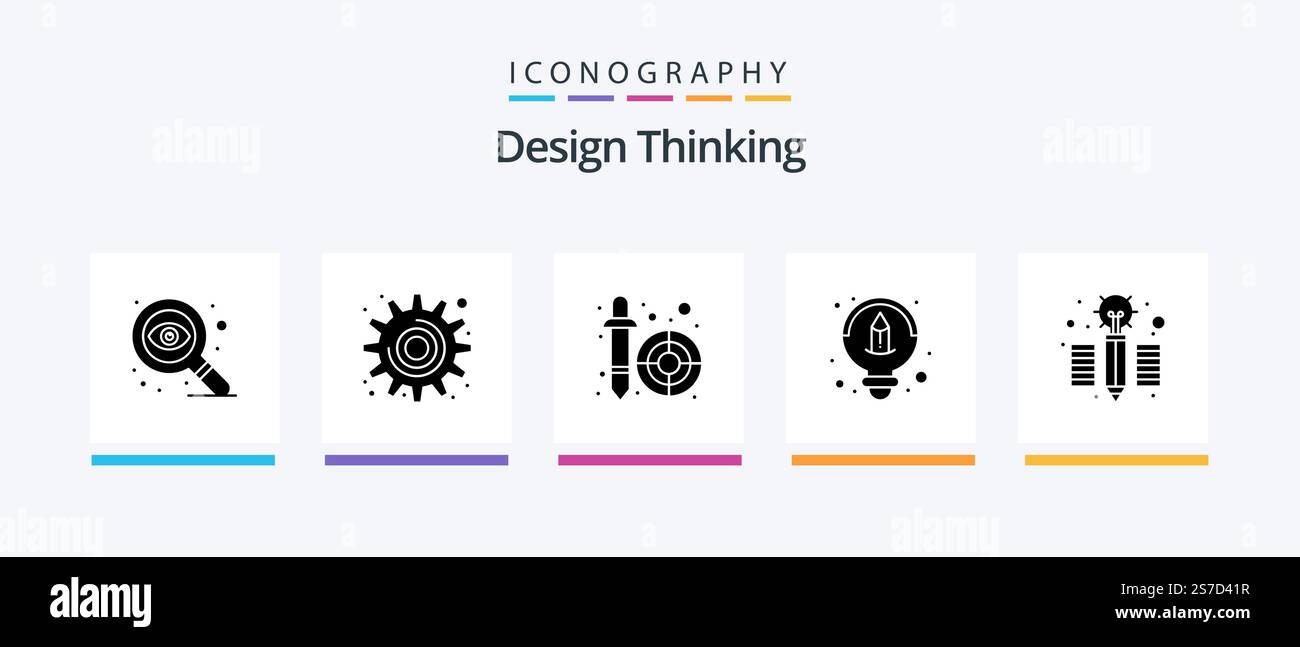 Design Thinking Glyph 5 Icon Pack incluso . idea. contagocce. creativo. design. Icone creative Design Illustrazione Vettoriale