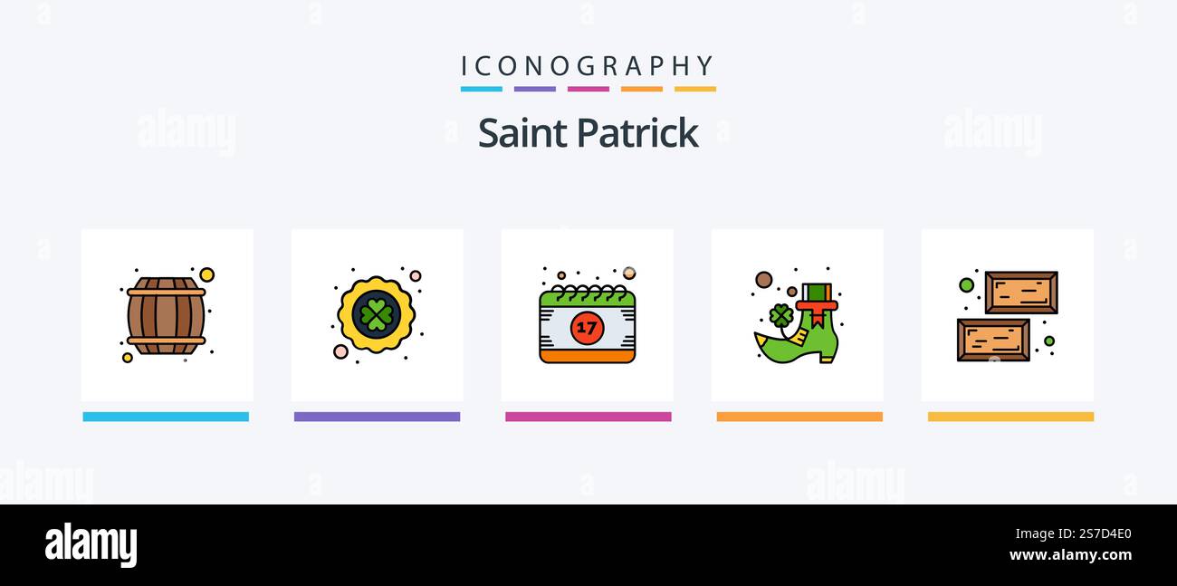 Saint Patrick Line riempito 5 icone Pack con quattro foglia trifoglio. fiore. giorno. baffi. peli del viso. Icone creative Design Illustrazione Vettoriale