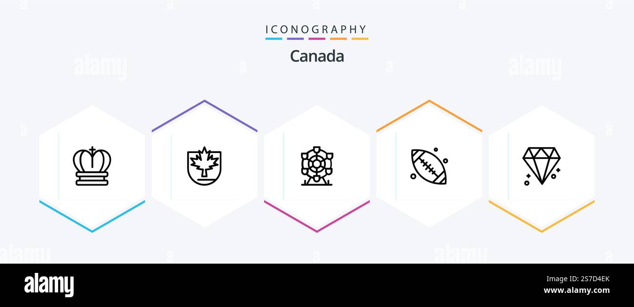 Pacchetto icone linea 25 Canada incluso il canada. palla canada. ferris. sfera base. canada Illustrazione Vettoriale