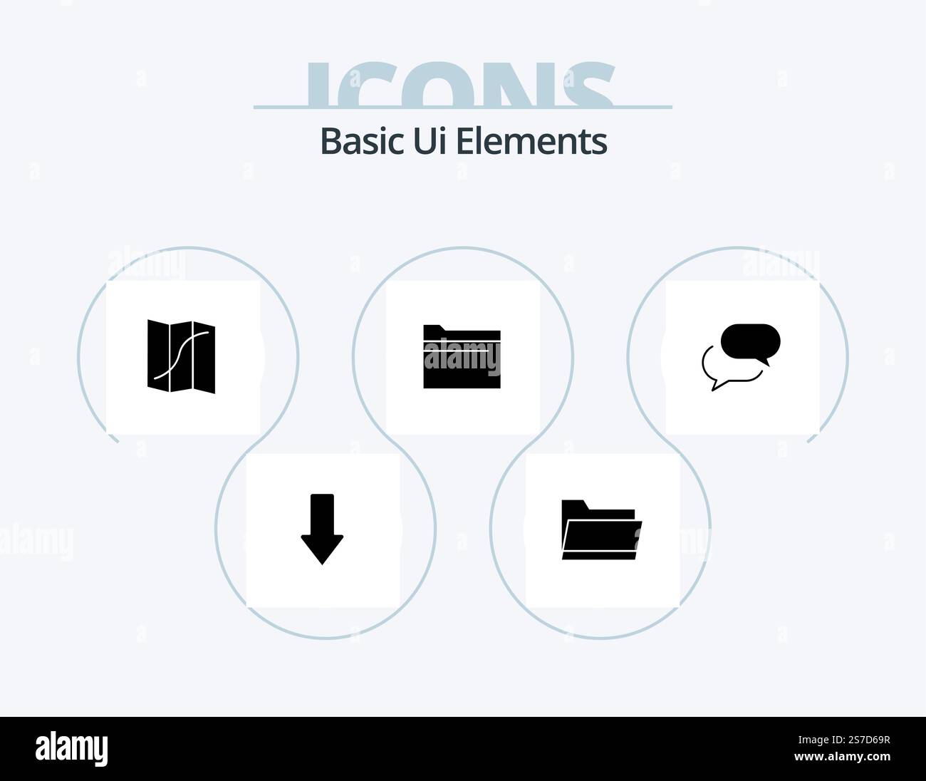 Elementi di base dell'interfaccia utente Glyph Icon Pack 5 Icon Design. chat. stoccaggio. mappa. dati. cartella Illustrazione Vettoriale