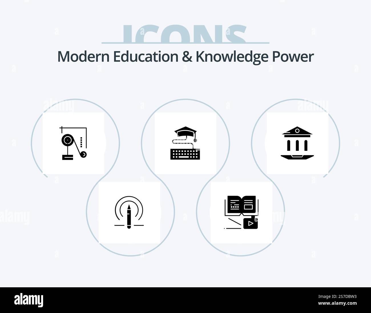 Istruzione moderna e conoscenza potenza Glyph icona Pack 5 icona Design. scuola . graduazione. esparimento. istruzione. chiave Illustrazione Vettoriale