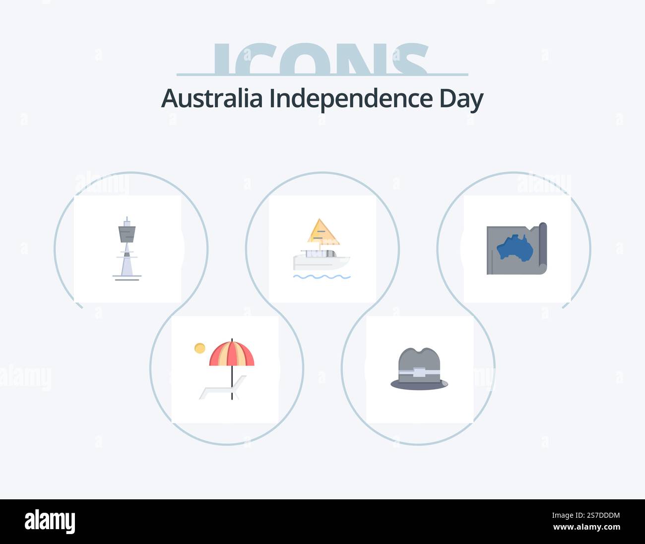 Australia Independence Day Flat Icon Pack 5 Icon Design. paese. nave. australia. barca. torre Illustrazione Vettoriale