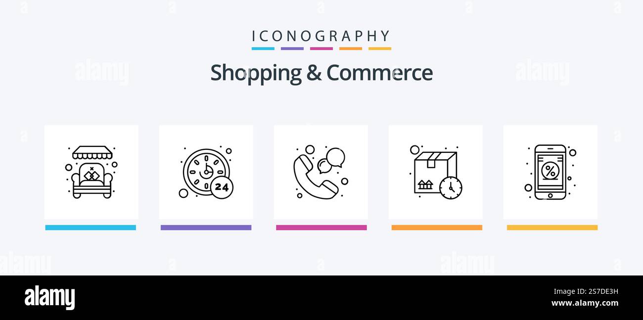 Shopping e Commercio Line 5 pacchetto icone con calcolatrice. borsa a spalla. dettagli. borsetta. borsa. Icone creative Design Illustrazione Vettoriale