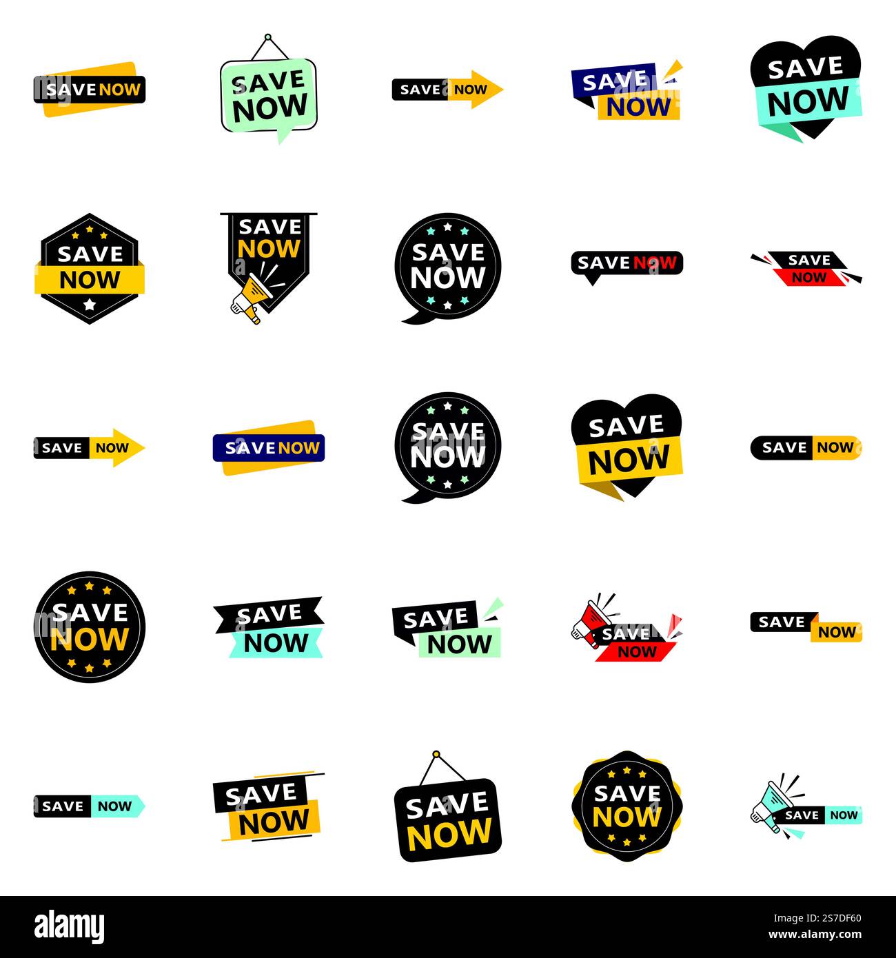 Risparmia ora 25 striscioni tipografici accattivanti per aumentare il risparmio Illustrazione Vettoriale
