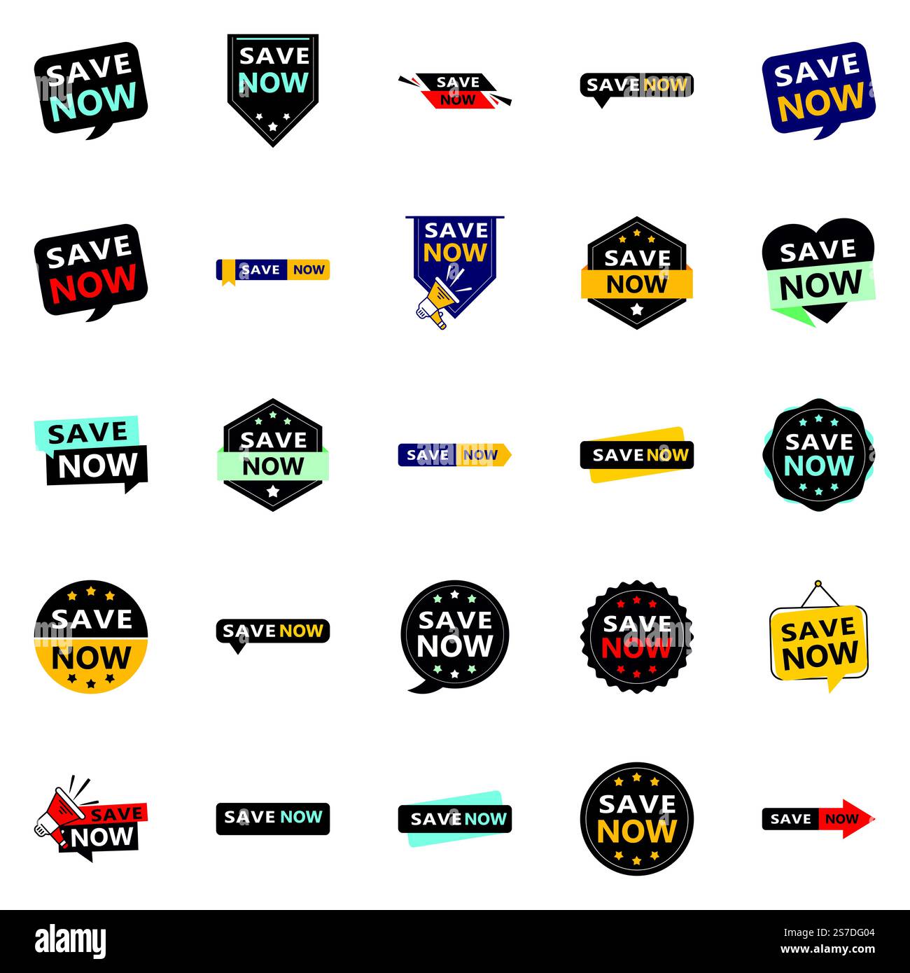 25 banner tipografici versatili per promuovere il risparmio in diversi contesti Illustrazione Vettoriale