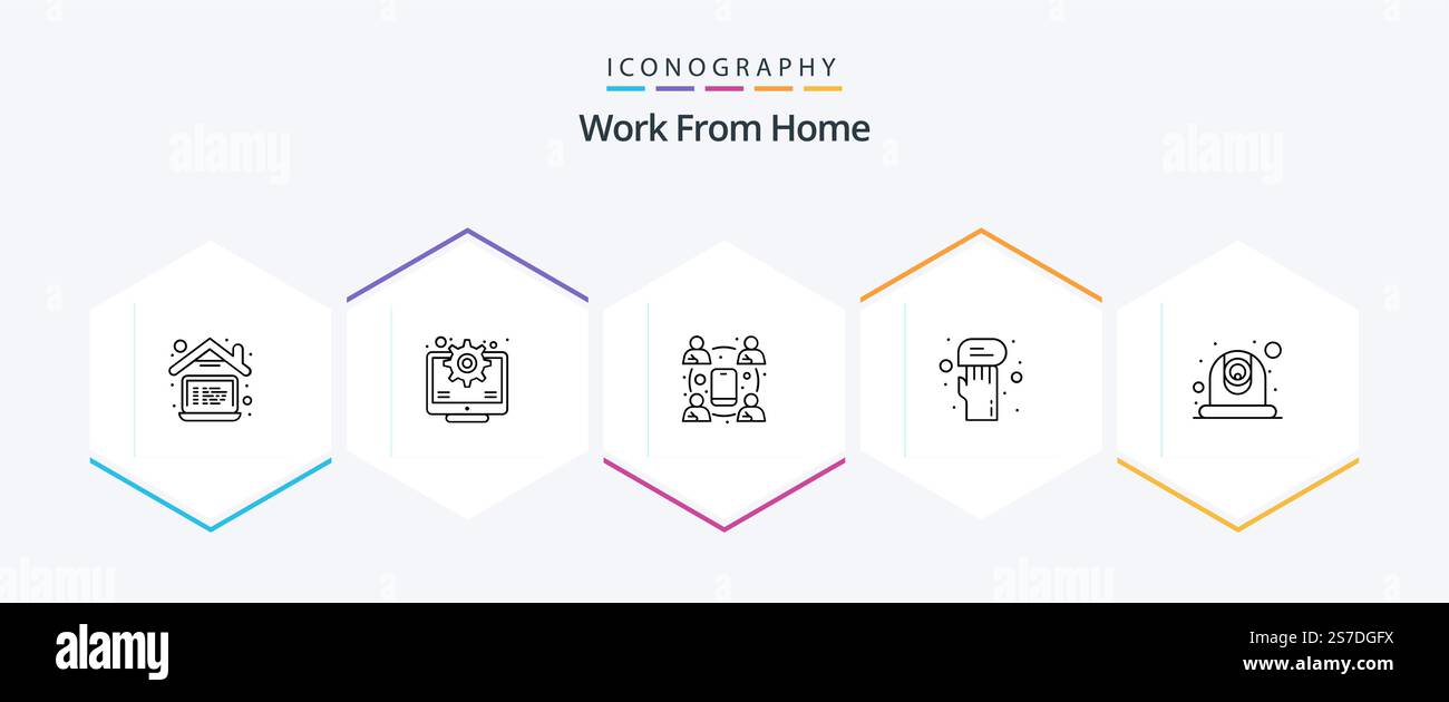 Pacchetto icone Work from Home 25 Line con video. chat. conferenza. mano. commento Illustrazione Vettoriale