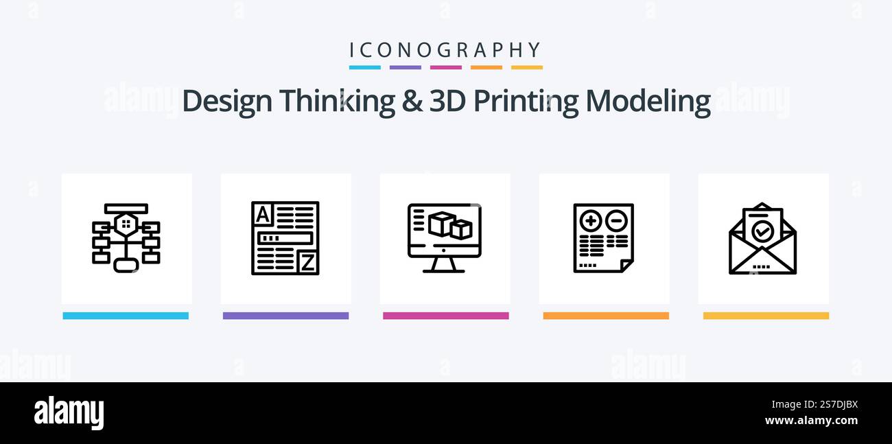 Design Thinking e D Printing Modeling Line 5 Icon Pack satanic. triangolo. database. casella. istruzione. Icone creative Design Illustrazione Vettoriale