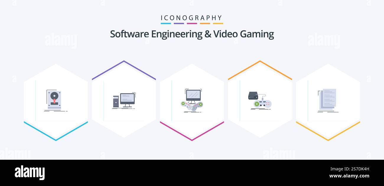 Software Engineering and Video Gaming 25 pacchetto icona piatta con giochi. console. pc. online. internet Illustrazione Vettoriale
