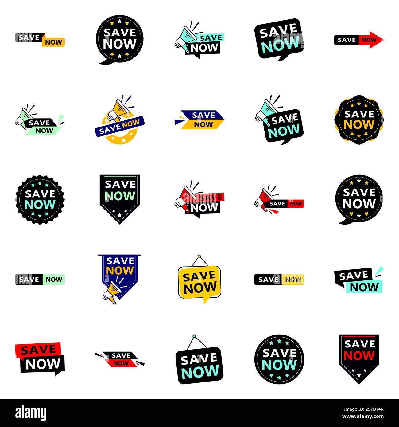 25 banner tipografici innovativi per il risparmio delle promozioni Illustrazione Vettoriale