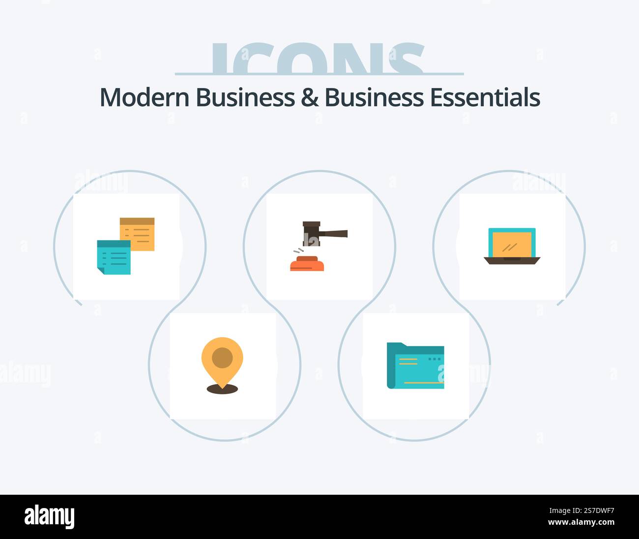 Elementi essenziali Business e Business moderni Flat Icon Pack 5 Icon Design. nota. appiccicoso. cartella. stoccaggio. vuoto Illustrazione Vettoriale