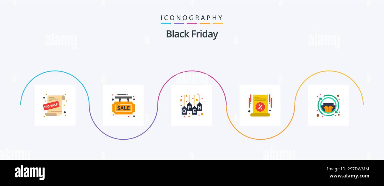 Black Friday Flat 5 Icon Pack inclusa la vendita. grande vendita. negozio. grande vendita. tag Illustrazione Vettoriale