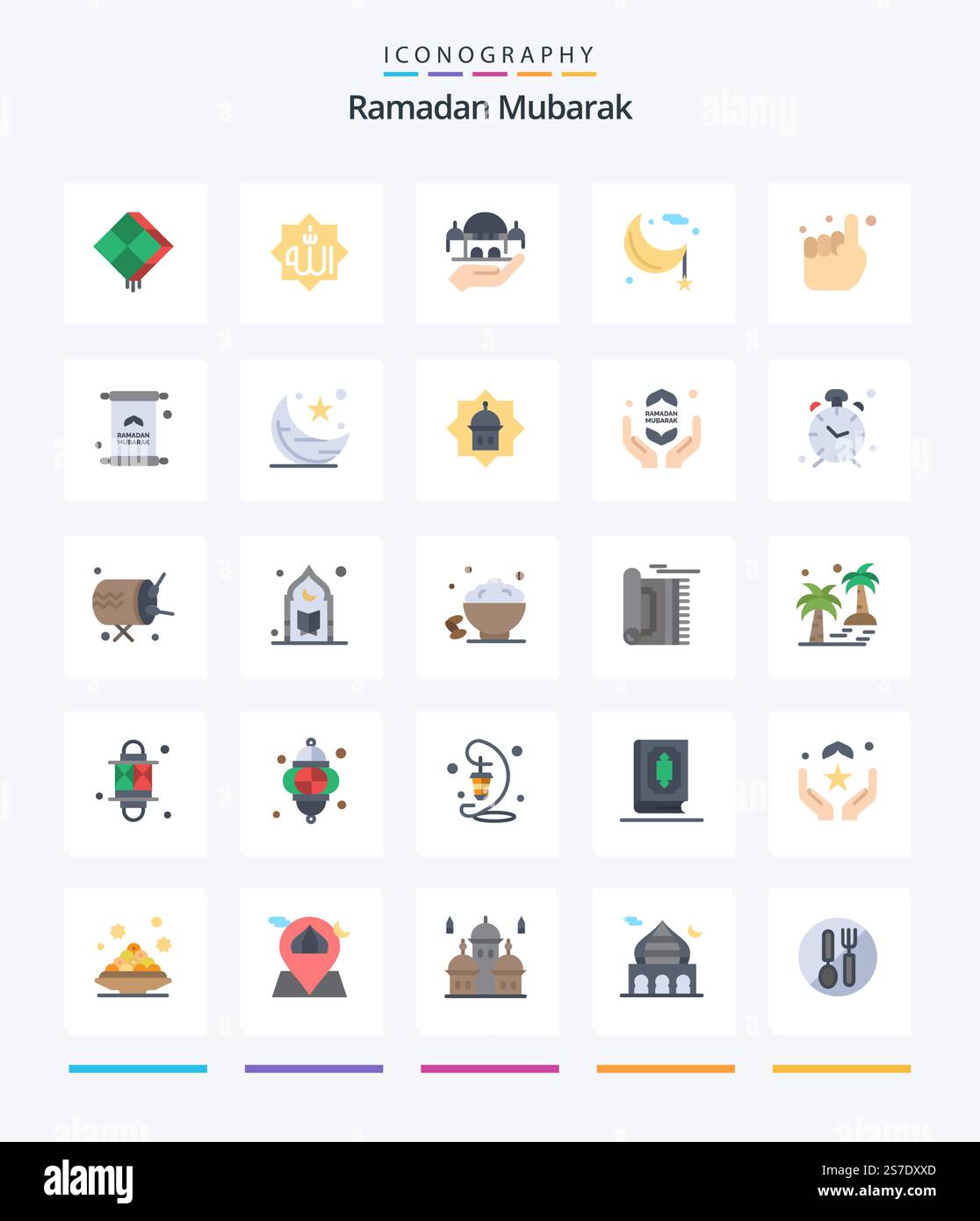 Pacchetto icona Creative Ramadan 25 Flat come la notte. cresent. dio. luna. beneficenza Illustrazione Vettoriale