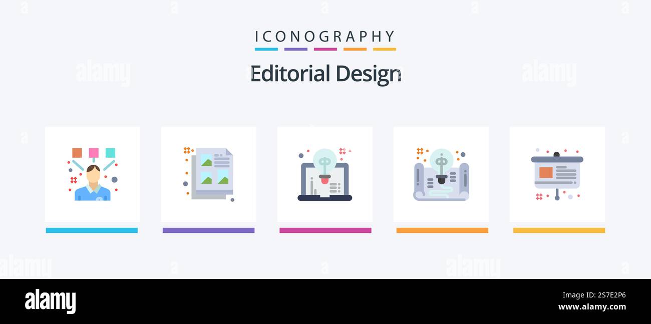 Pacchetto icone Editorial Design Flat 5 con modulo d'arte. file art. creativo. Icone creative Design Illustrazione Vettoriale