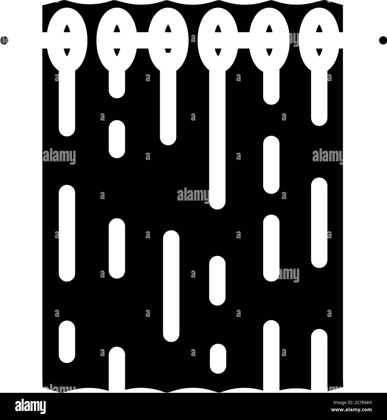 tende oscuranti, interno della camera da letto, icona grafica vettoriale. cartello interno della camera da letto con tende oscuranti. illustrazione del simbolo isolato. illustrazione vettoriale dell'icona glifo interno della camera da letto tende oscuranti Illustrazione Vettoriale