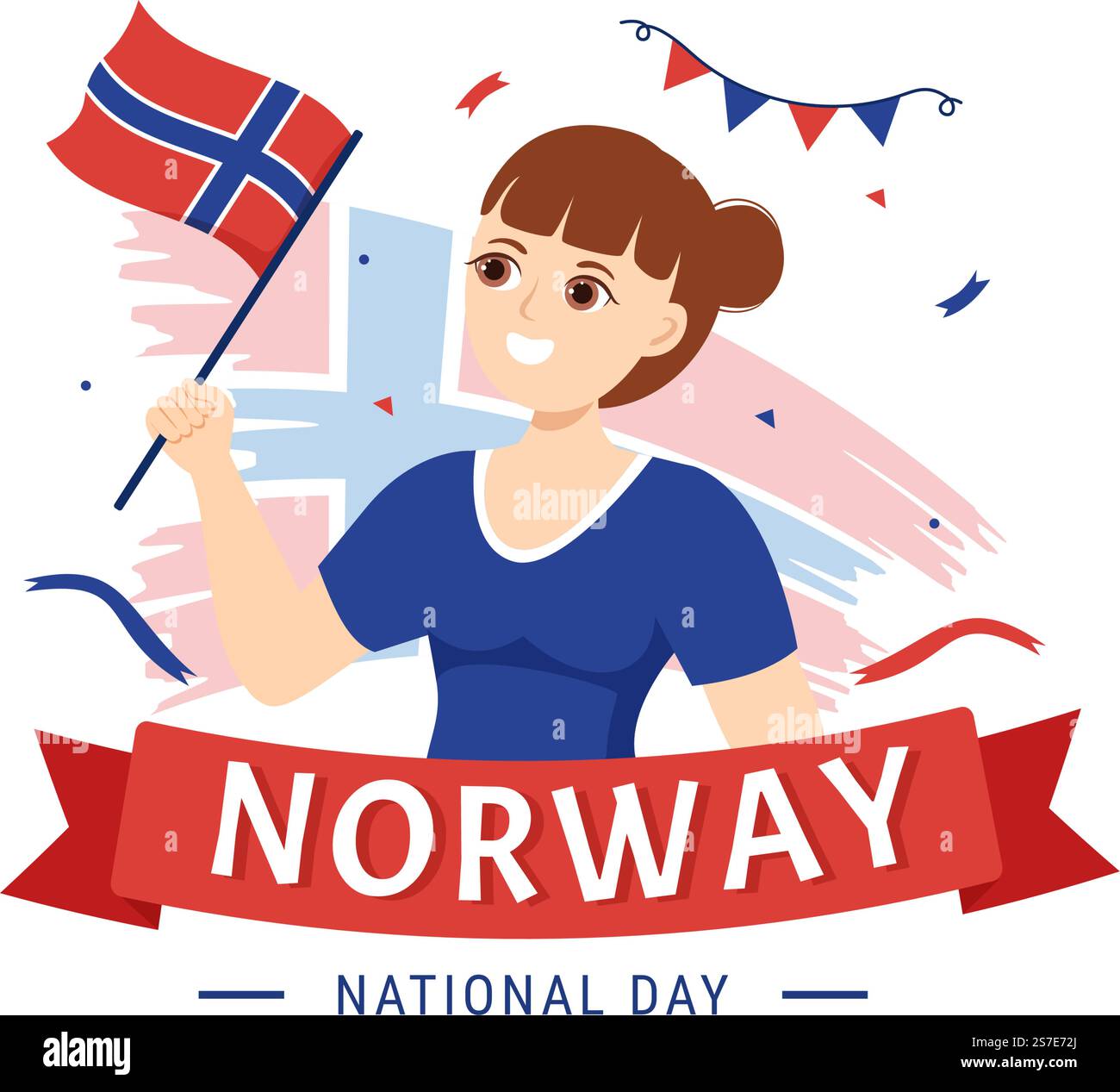 Festa nazionale della Norvegia il 17 maggio Illustrazione con bandiera norvegese e festa in cartoon piano disegnata a mano per i modelli della landing page Illustrazione Vettoriale