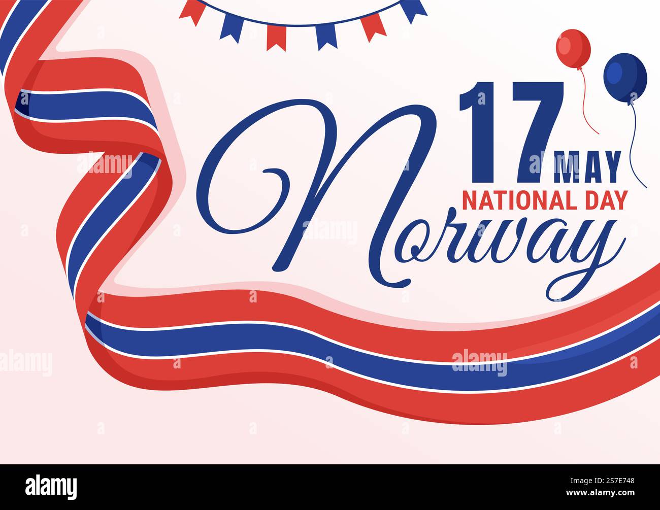 Festa nazionale della Norvegia il 17 maggio Illustrazione con bandiera norvegese e festa in cartoon piano disegnata a mano per i modelli della landing page Illustrazione Vettoriale