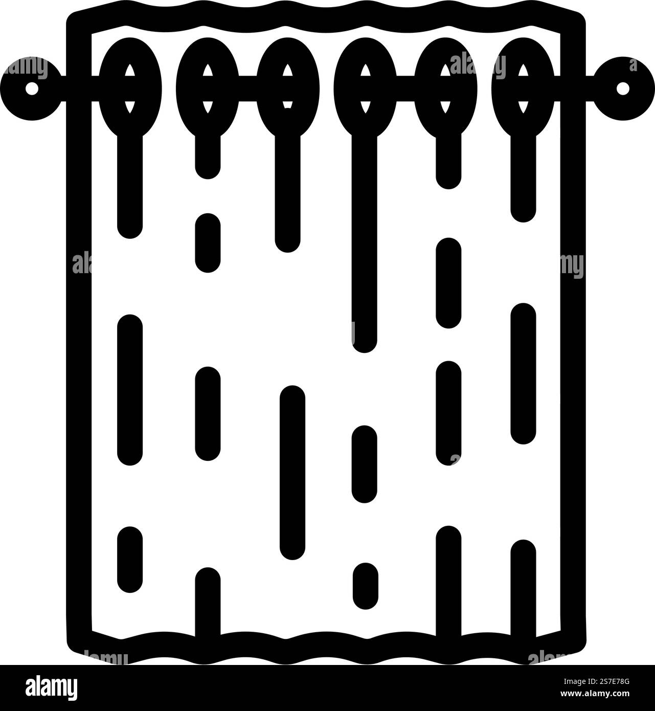 tende oscuranti, linea interna camera da letto, icona vettoriale. cartello interno della camera da letto con tende oscuranti. illustrazione nera del simbolo del contorno isolato. immagine vettoriale icona tende oscuranti linea interna camera da letto Illustrazione Vettoriale