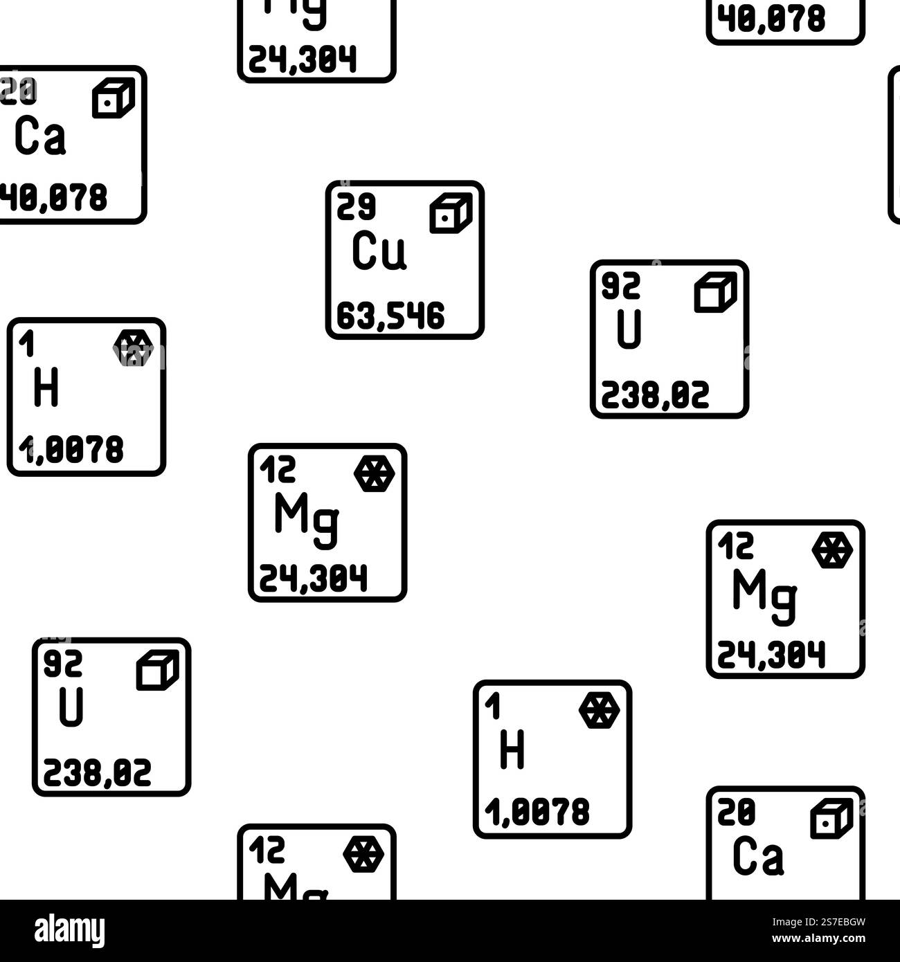 illustrazione a linee sottili con pattern senza cuciture per vettori chimici chimici scientifici. schema senza cuciture per vettori chimici di scienza chimica Illustrazione Vettoriale