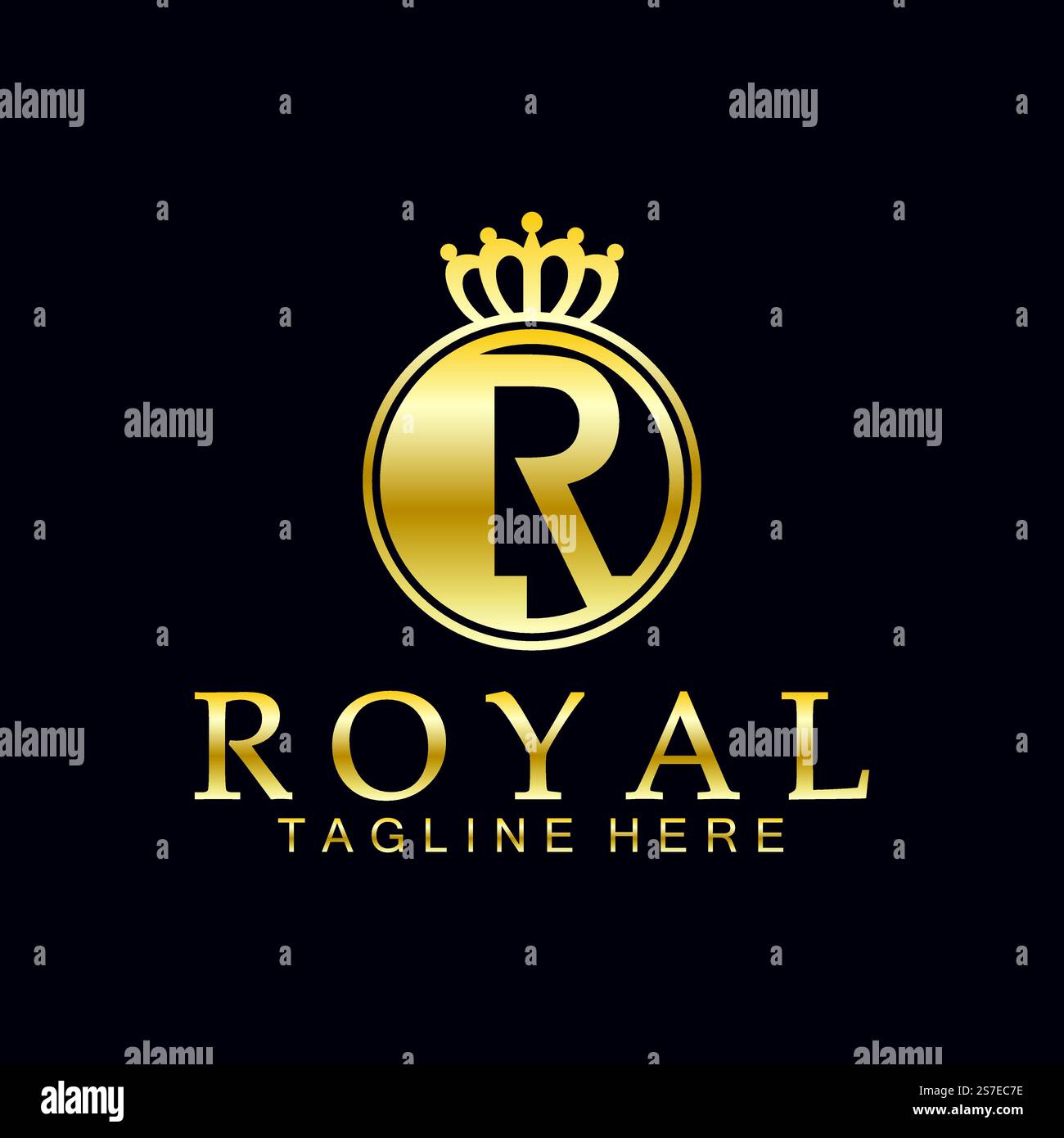 R logo iniziale della corona reale. Royal, King, regina simbolo di lusso. Emblema del carattere. Illustrazione Vettoriale