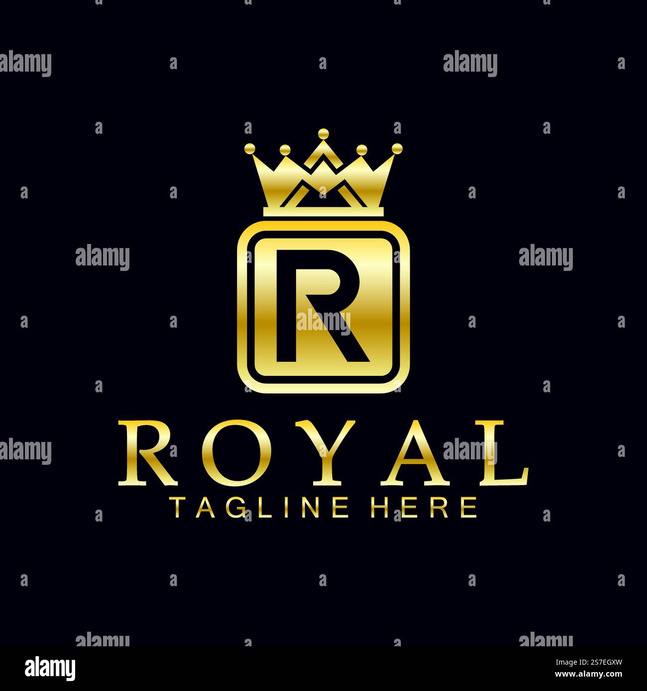 R logo iniziale della corona reale. Royal, King, regina simbolo di lusso. Emblema del carattere. Illustrazione Vettoriale