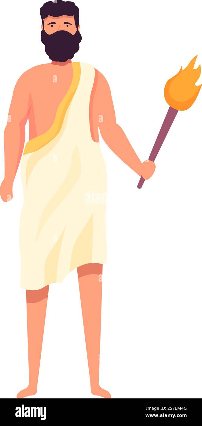 Vettore cartoni animati icona eroe del fuoco. dio greco. L'amore di Hestia. Vettore cartoni animati icona eroe del fuoco. dio greco Illustrazione Vettoriale