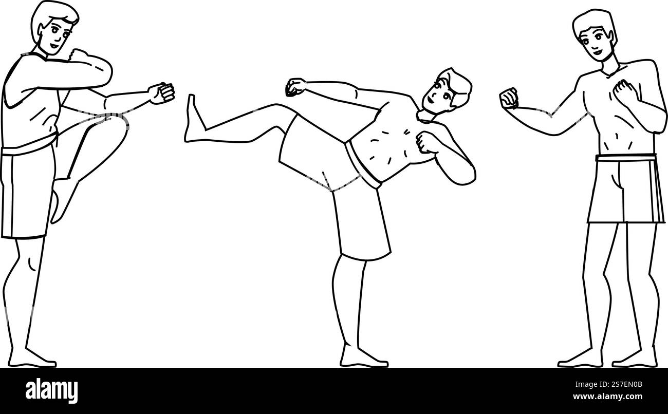 vettore sportivo mma. atleta combattente, lotta per adulti, fitness da competizione, allenamento maschile, uomo marziale forte carattere mma sport. Illustrazione delle persone. vettore sportivo mma Illustrazione Vettoriale