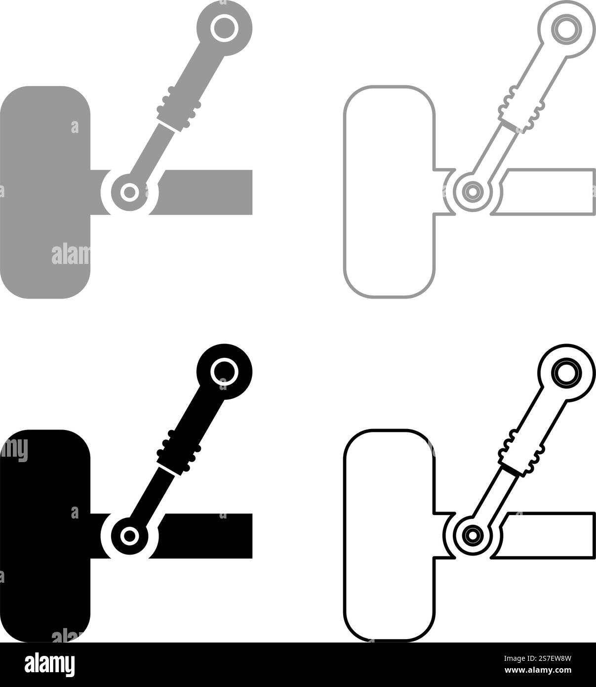 Icona del set di assistenza automatica del sistema di sospensioni per auto con ruote e ammortizzatori colore grigio nero immagine vettoriale contorno riempimento semplice linea di contorno sottile e piatto. Icona del set di assistenza automatica del sistema di sospensioni per auto con ruote e ammortizzatori, colore grigio, nero, immagine vettoriale, contorno pieno, linea di contorno sottile e piatto Illustrazione Vettoriale