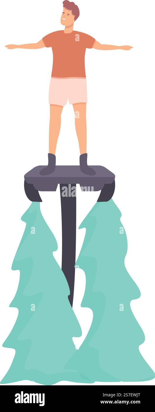 Vettore cartoni animati icona flyboard mare. Vacanze estive. Uomo estremo. Vettore cartoni animati icona flyboard mare. Vacanze estive Illustrazione Vettoriale