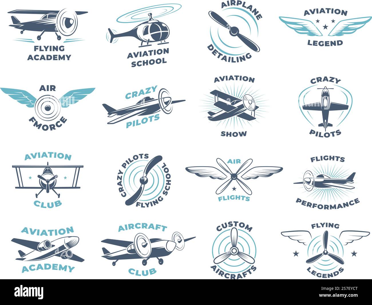 Aviatori. Ali e eliche di aeroplani stilizzati badge con spazio per la raccolta di logotipi aziendali vettoriali esatti di testo. Illustrazione del logo dell'aviazione e dell'elica. Aviatori. Ali e eliche di aeroplani stilizzati badge con spazio per la raccolta di logotipi aziendali vettoriali esatti di testo Illustrazione Vettoriale