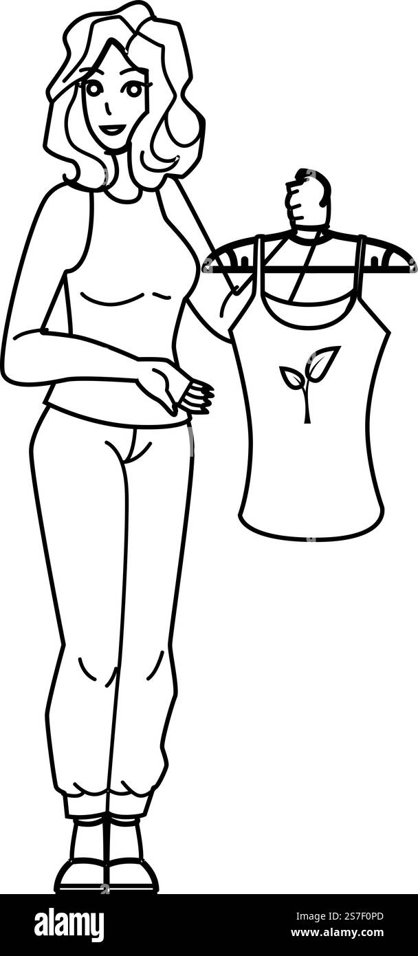 vettore di tessuti ecocompatibili. ecologia verde, ambiente organico, natura, riciclo, natura natura natura, carattere ecologico del panno. Illustrazione delle persone. vettore di tessuti ecocompatibili Illustrazione Vettoriale