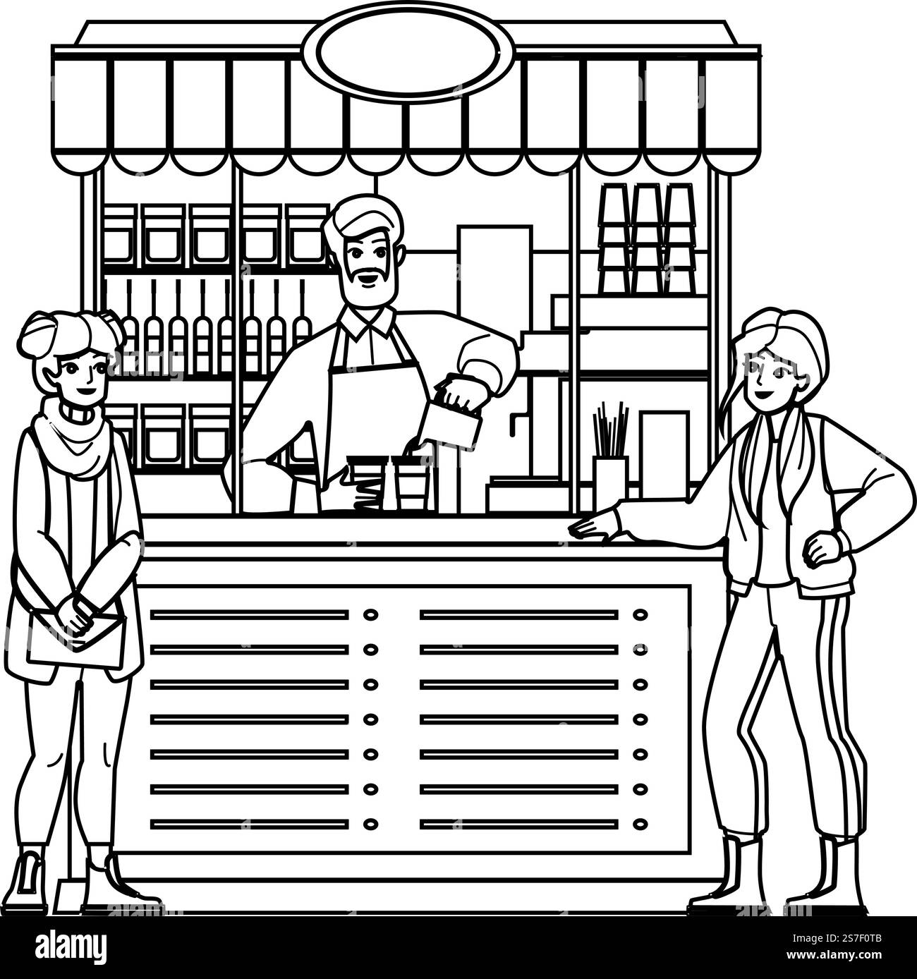 vettoriale chiosco stradale. cibo urbano cittadino, caffè, pubblicità all'aperto, uomo, informazioni sui media, chiosco di strada. Illustrazione delle persone. vettoriale chiosco stradale Illustrazione Vettoriale